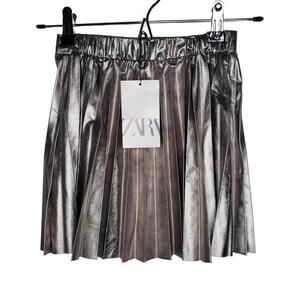 Zara Girls Sz 10 Silver Metallic Pleated Skirt(1835)